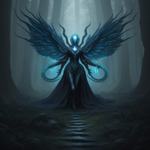 Double-Tailed Snake in Misty Forest: Dark Surrealism