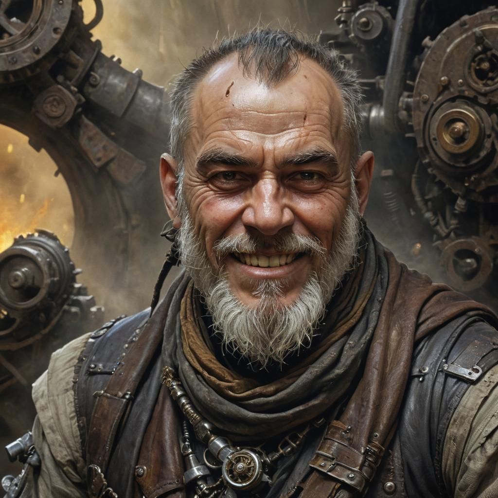 Dwarf Thief Portrait with Steampunk Engine