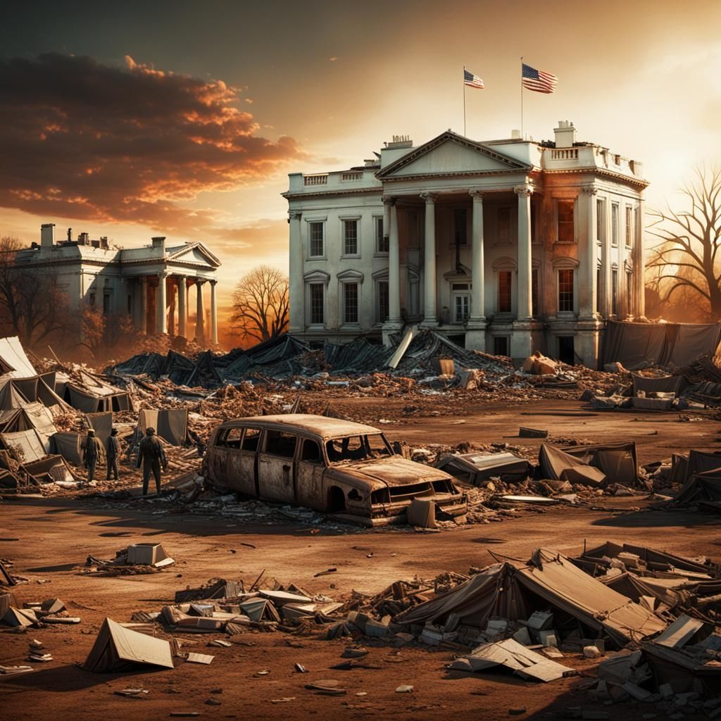 Post-Apocalyptic White House Ruins in Cinematic Style