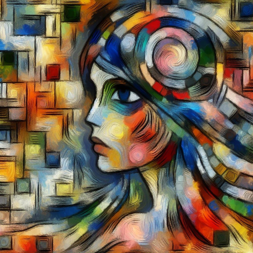 Girl in Art Brut Style with Abstract Elements