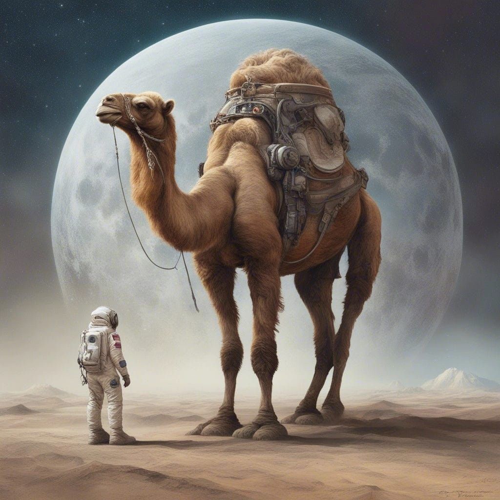 Astronaut Camel on Desert Planet in Space