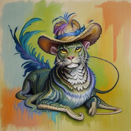 Boa Constrictor in Heinrich Kley Style with Feather Boa