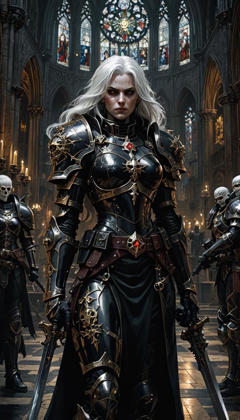 Sisters of Battle in Grim Gothic Cathedral