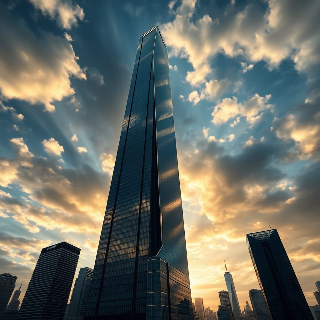 Majestic Skyscraper in Dystopian Cityscape