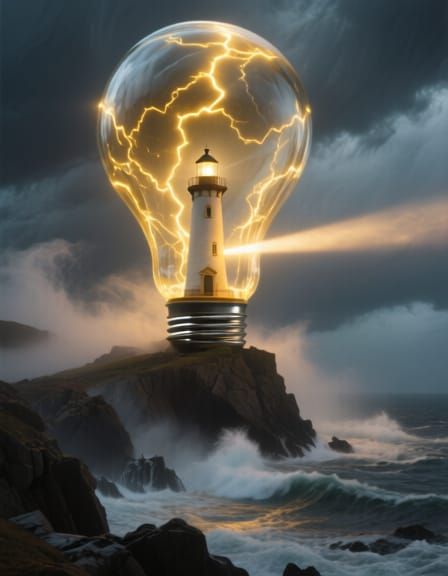 Colossal Lightbulb Illuminates Stormy Coastline