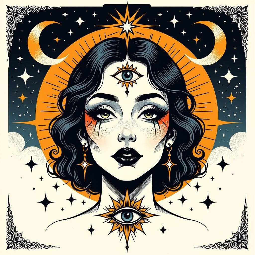 Mystical Celestial Tattoo Art with Surrealist Elements