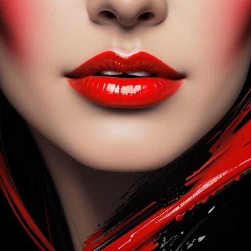 Vibrant Red Lipstick Smear in Oil Painting Masterpiece