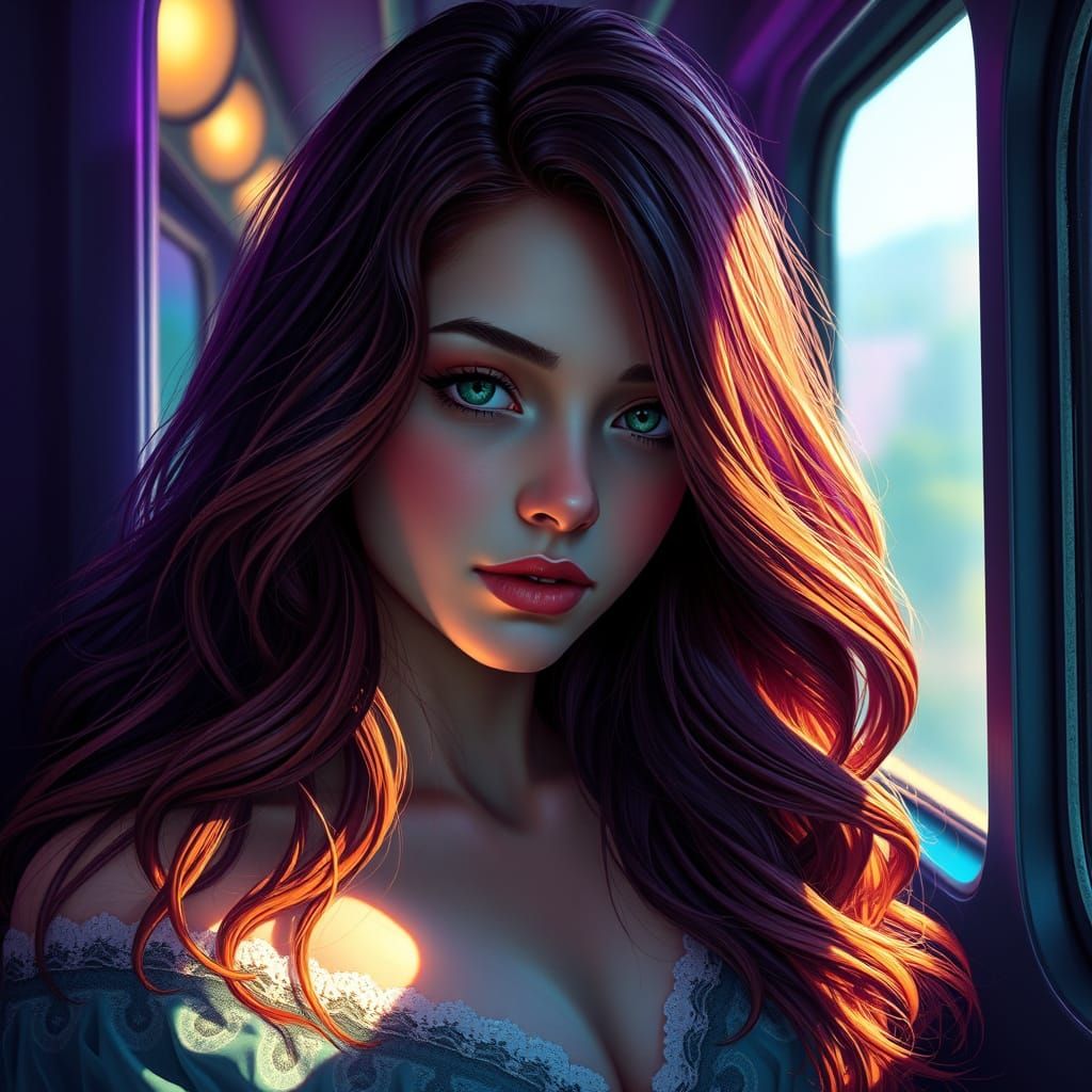 Surreal Brunette Goddess in Lavender Glow