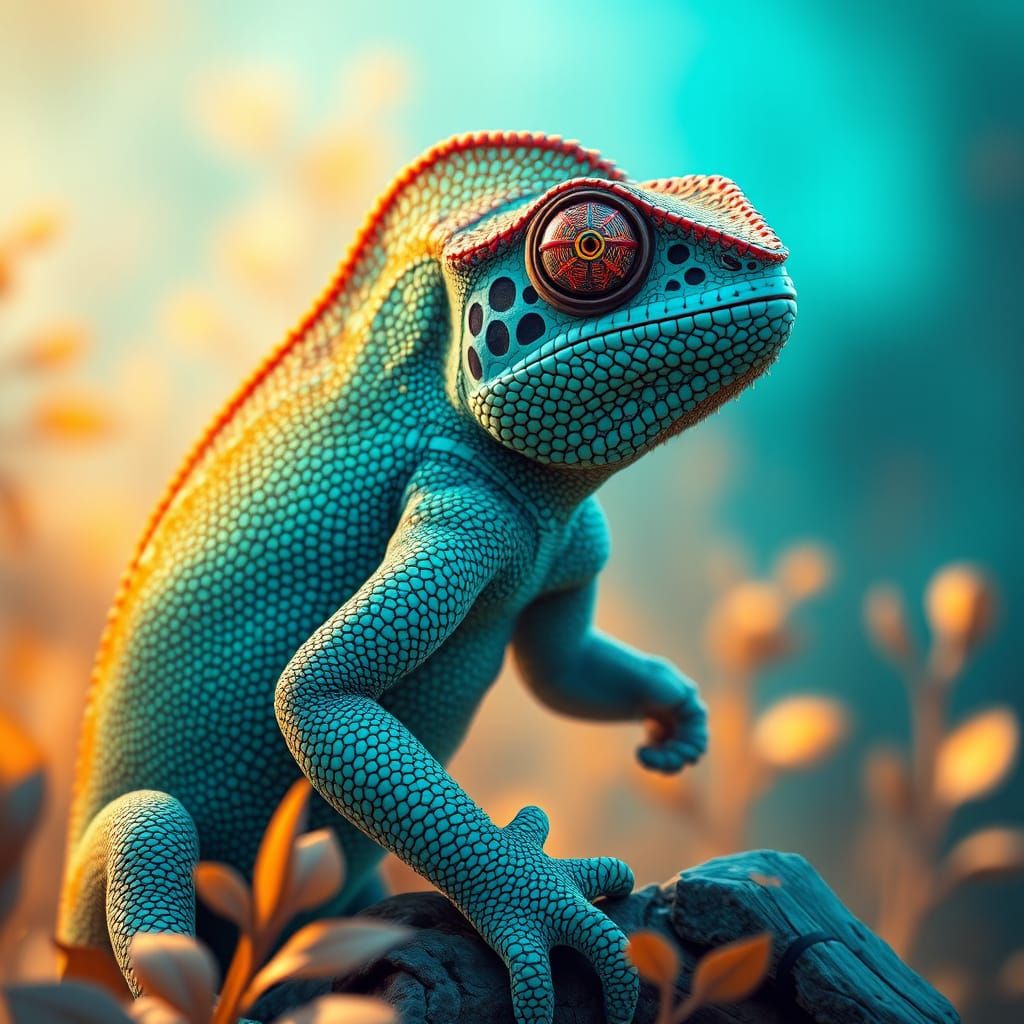 Majestic Panther Chameleon in Vibrant, Contemplative Pattern...