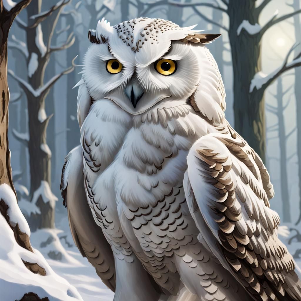 Hyperrealistic Snow Owl Owlin Sorcerer Character Art
