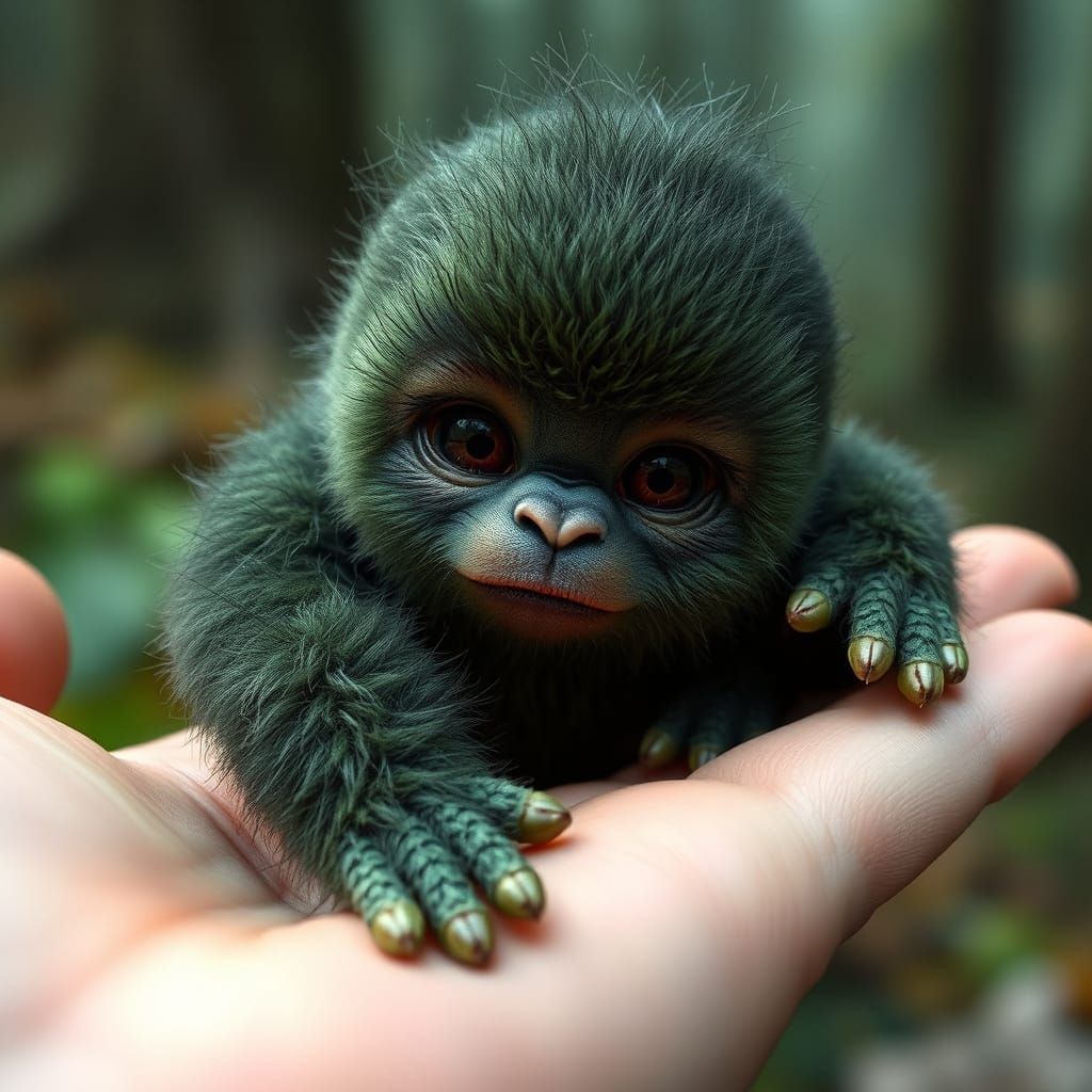 Cute Bigfoot Baby Cradled in a Hand