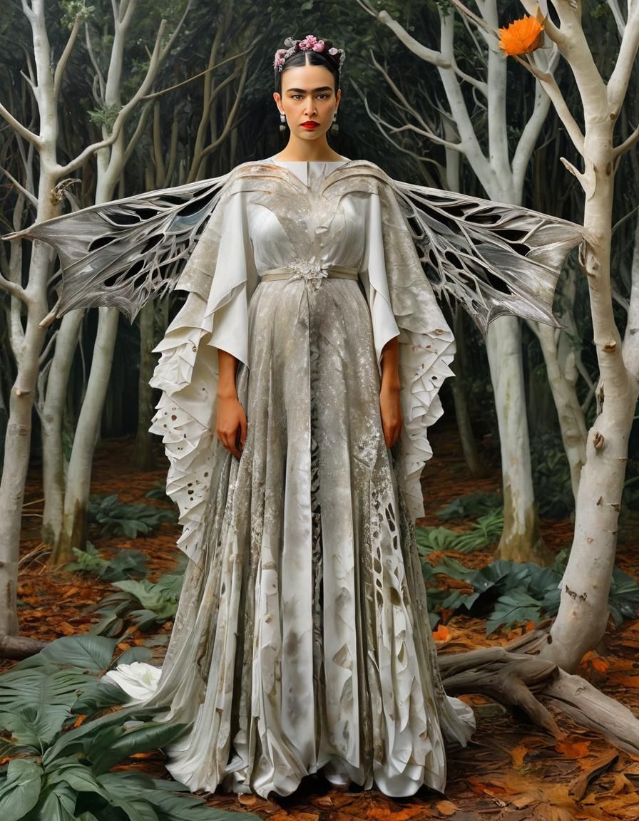 Bride in Bat Wing Dress, Acrylic Pouring Art