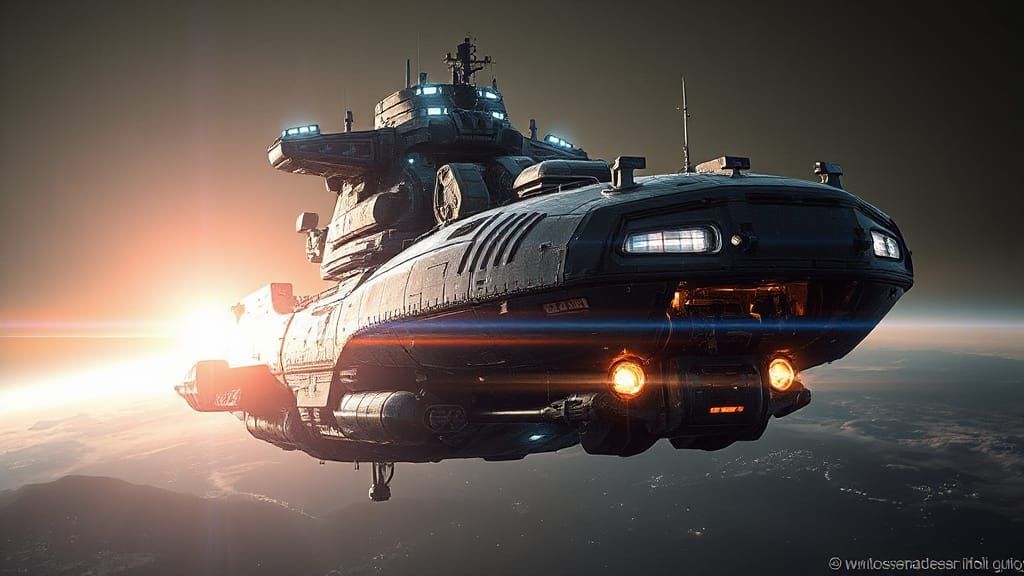 Cosmic Capital Ship in Dark Sci-Fi Atmosphere