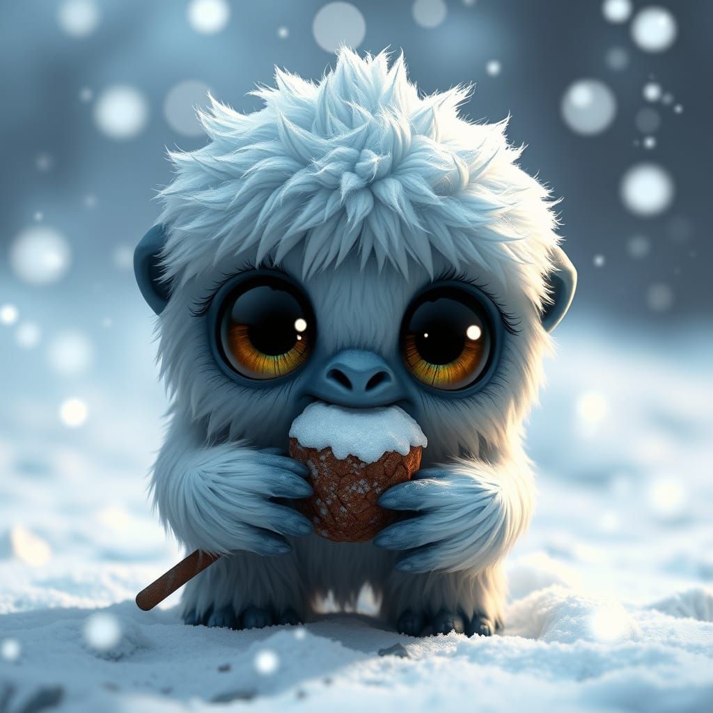 Yeti eating a cupcake