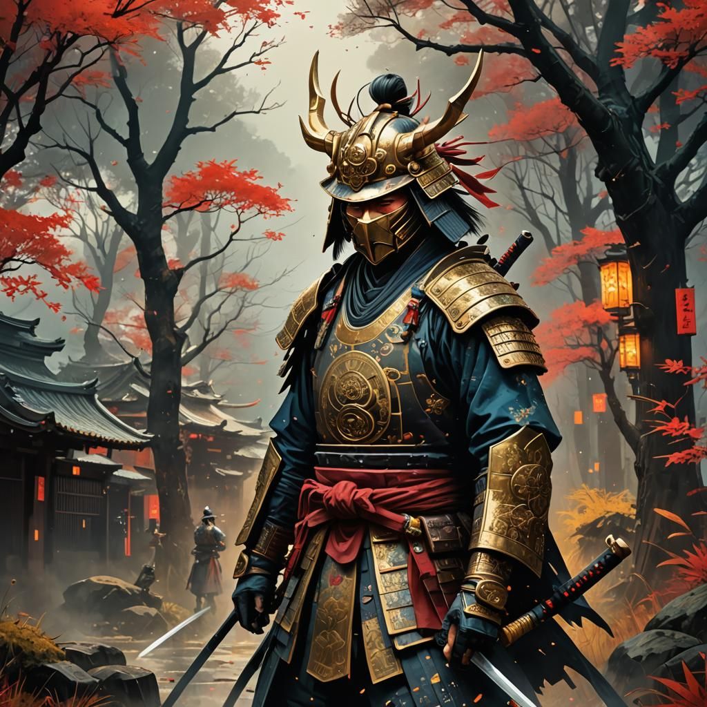 Detailed Samurai with Luminous Colors in Watercolor Style