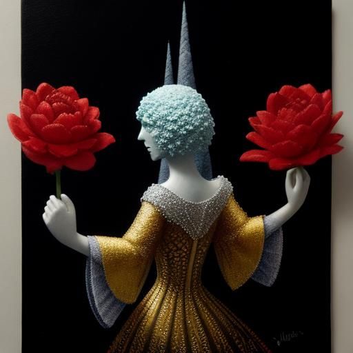 Woman with Rose in Misty Forest, Macro Photography