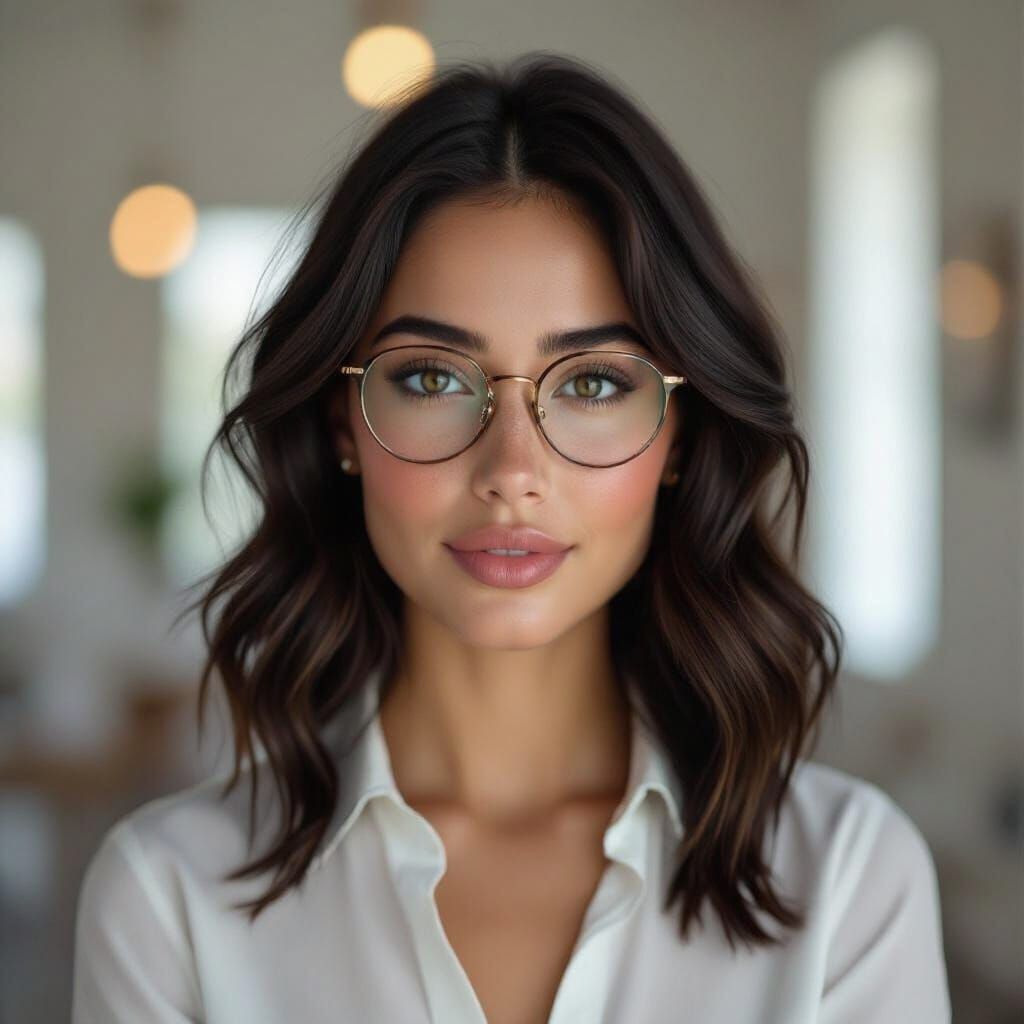 Photorealistic Portrait of a Confident Woman with Wavy Hair