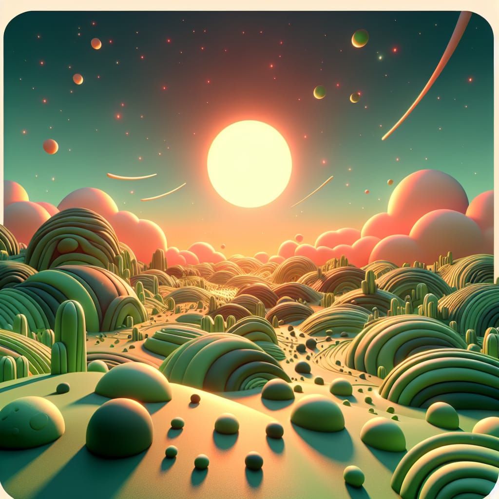 Magical Alien Planet in Clay-Style 3D Rendering