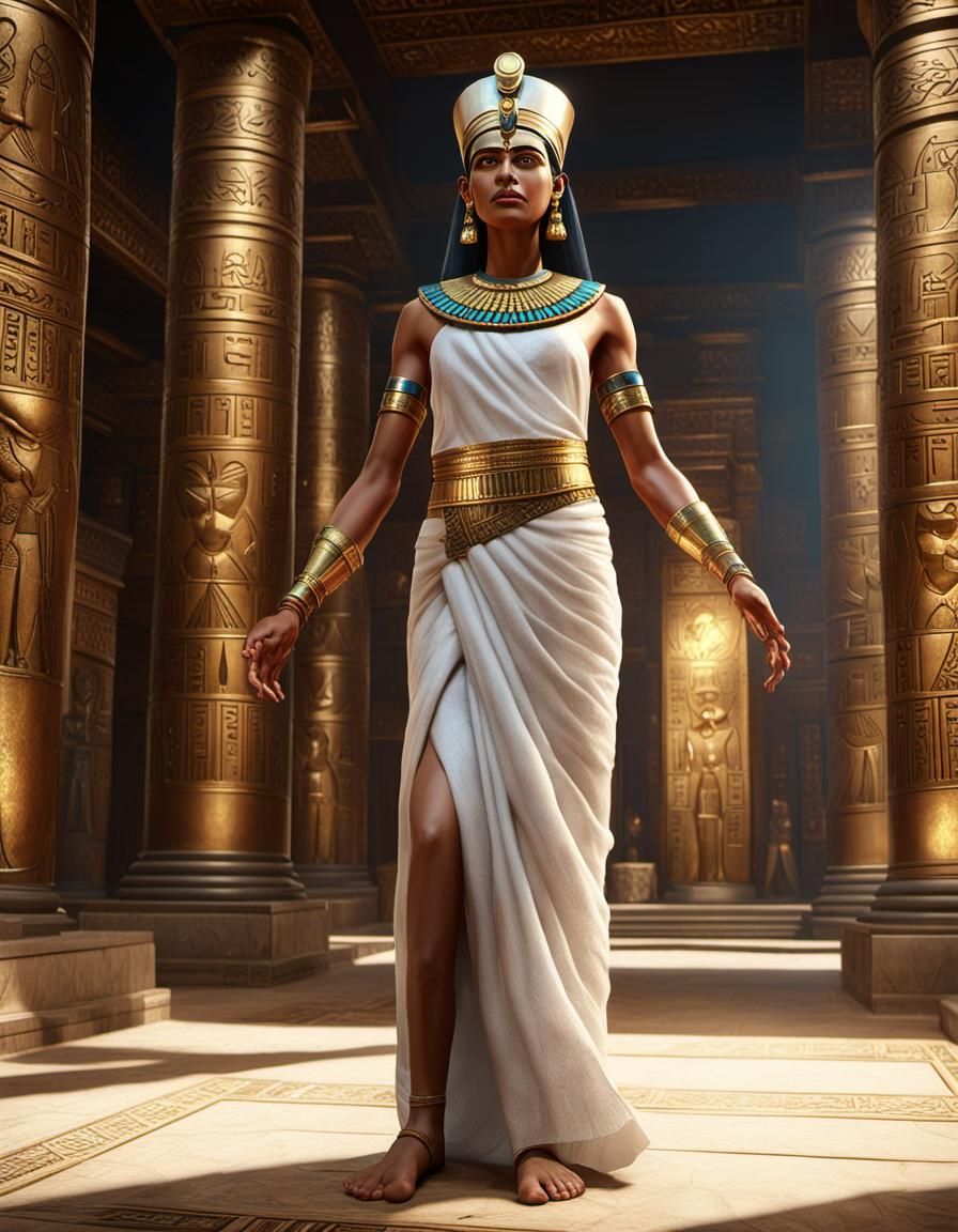 Egyptian Queen standing in the temple of Isis