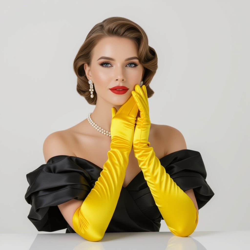 Elegant Lady in Yellow Satin Gloves Portrait