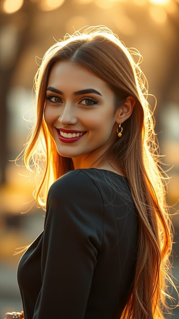 Beautiful Woman with Flawless Skin in Golden Hour Lighting