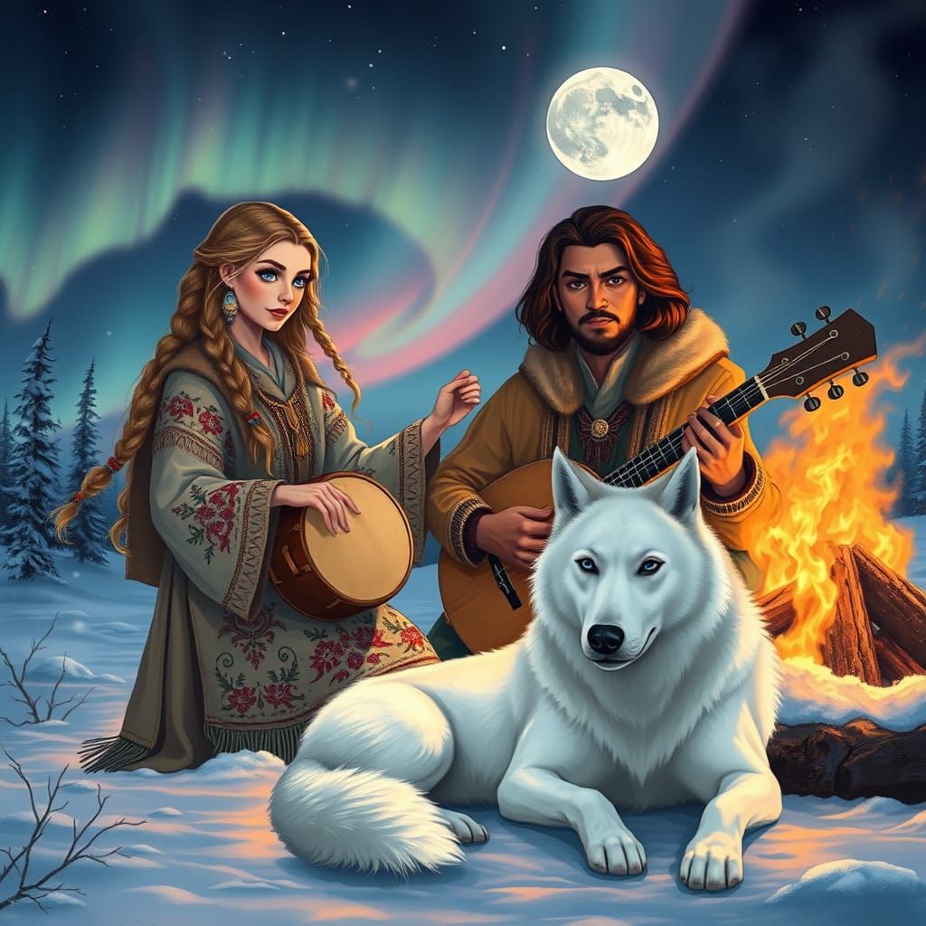 Siberian Princess Dances in Snowy Winter Landscape