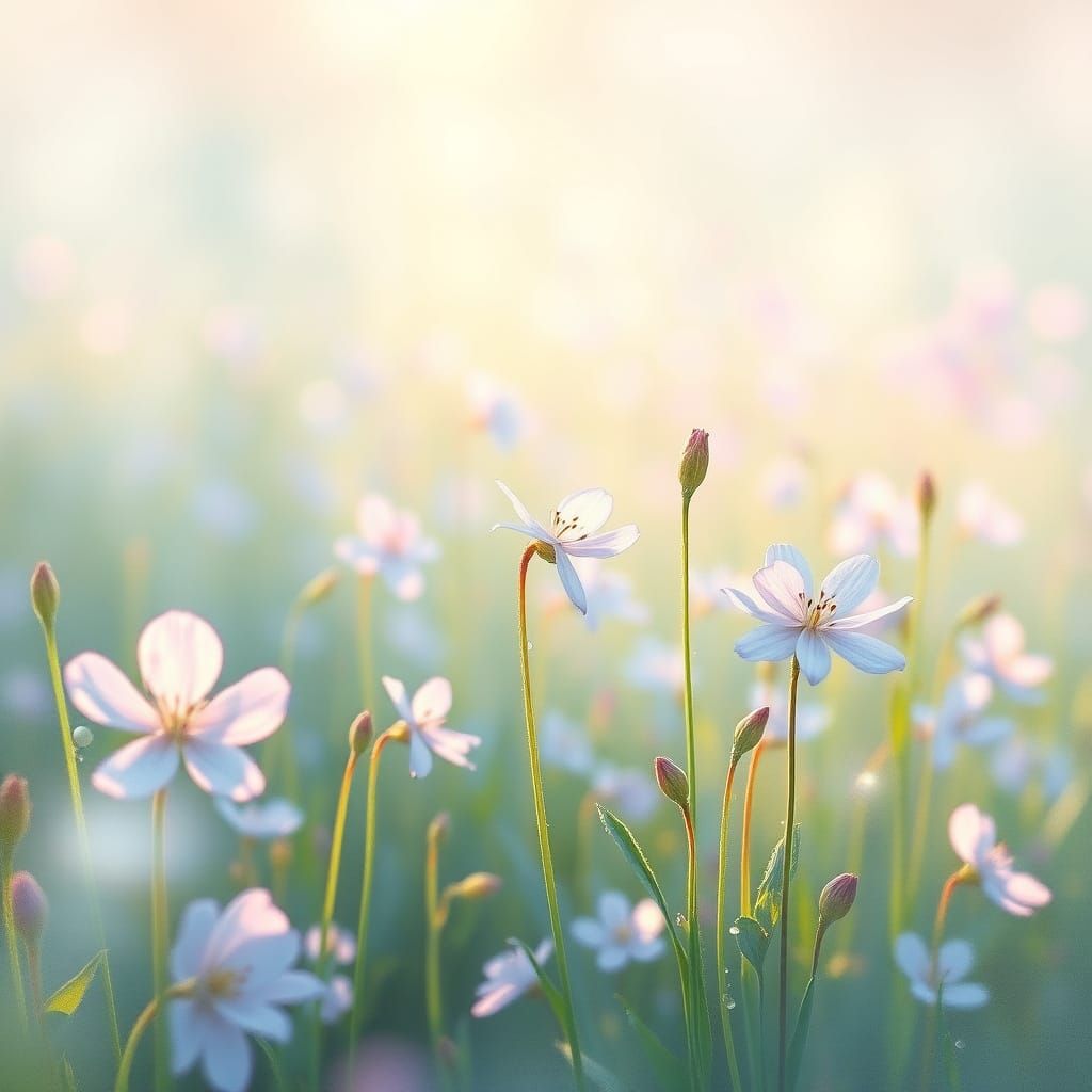 Soft Impressionist Meadow Scene with Pastel Flowers