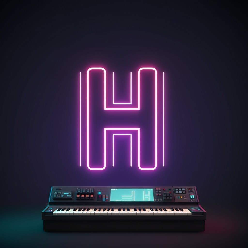 Neon Sci-Fi Letter H in Retro Futuristic Style