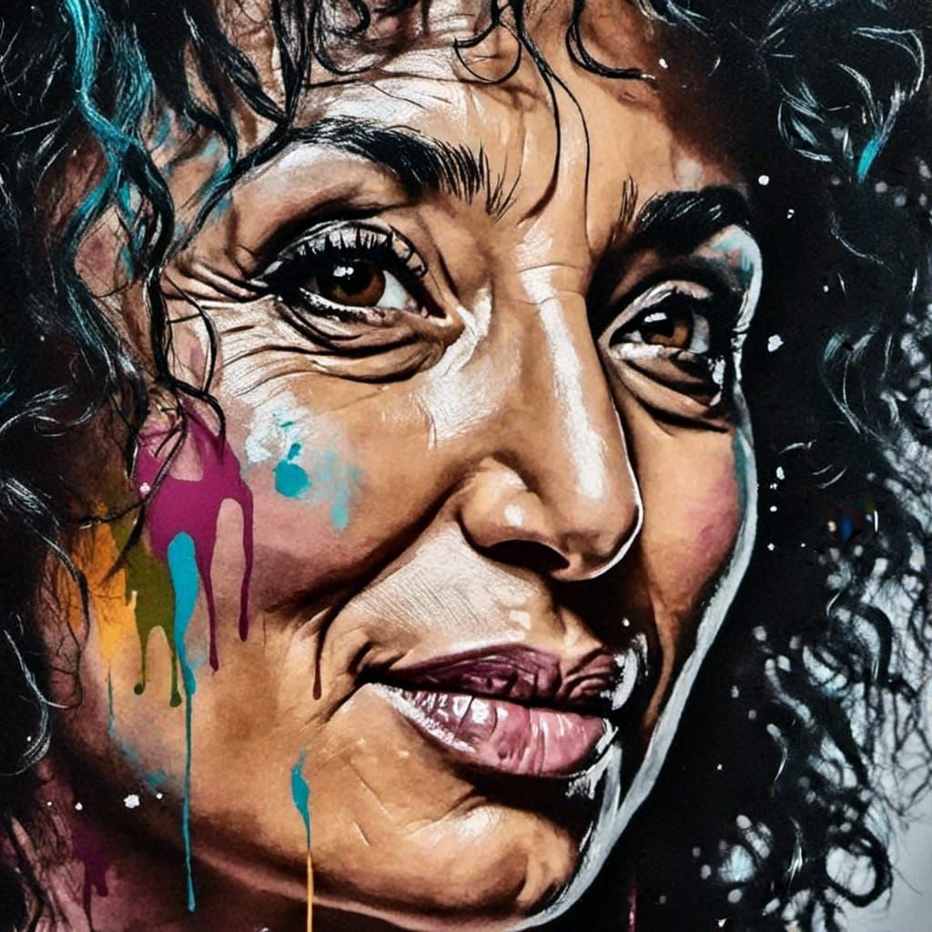 Polychromatic Graffiti Art Portrait in Spray Paint Style