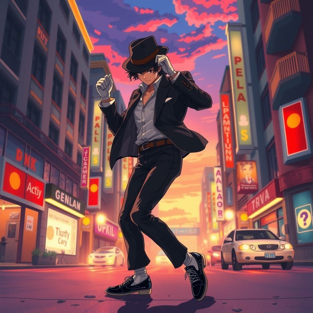 Michael Jackson Comical Moonwalk in Anime Style