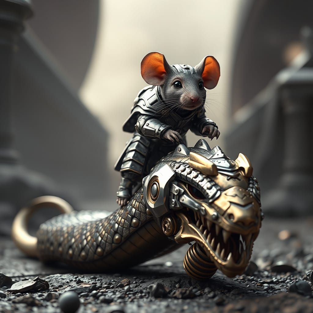 Armored Mouse Rides Armored Snake, Sci-Fi Art