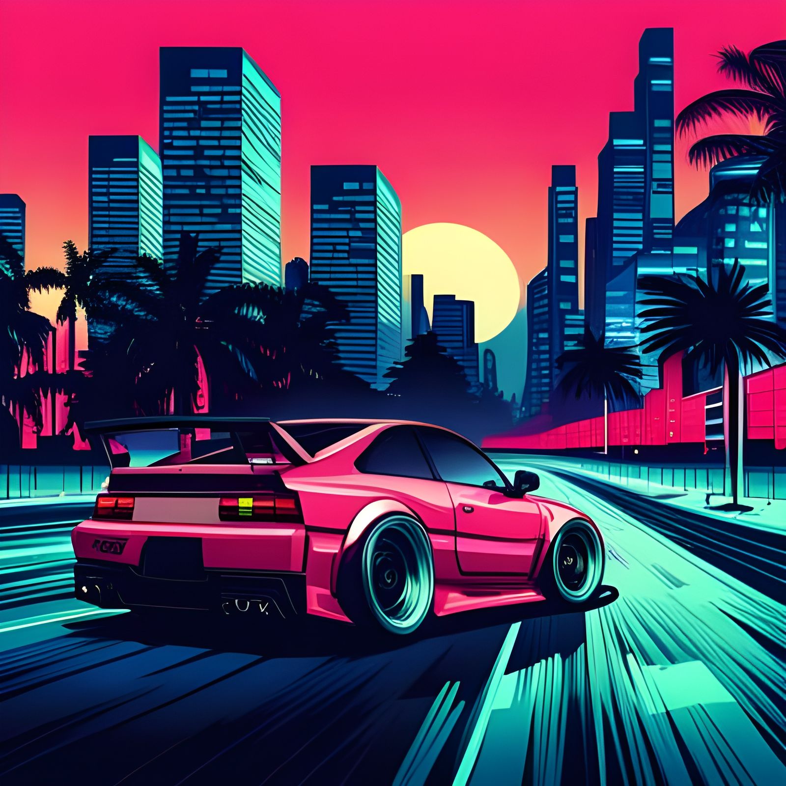 JDM Cars Racing in Cyberpunk Neon City