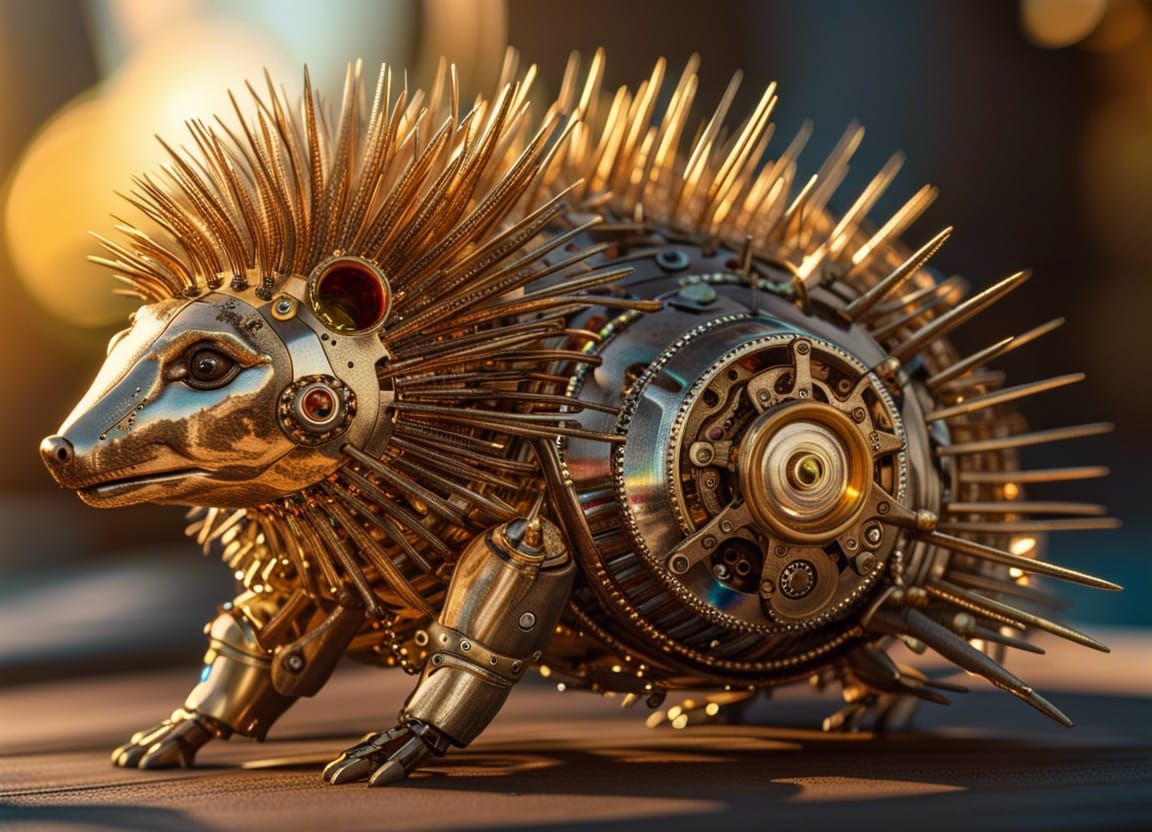Steampunk Crystal Porcupine in Golden Hour Light