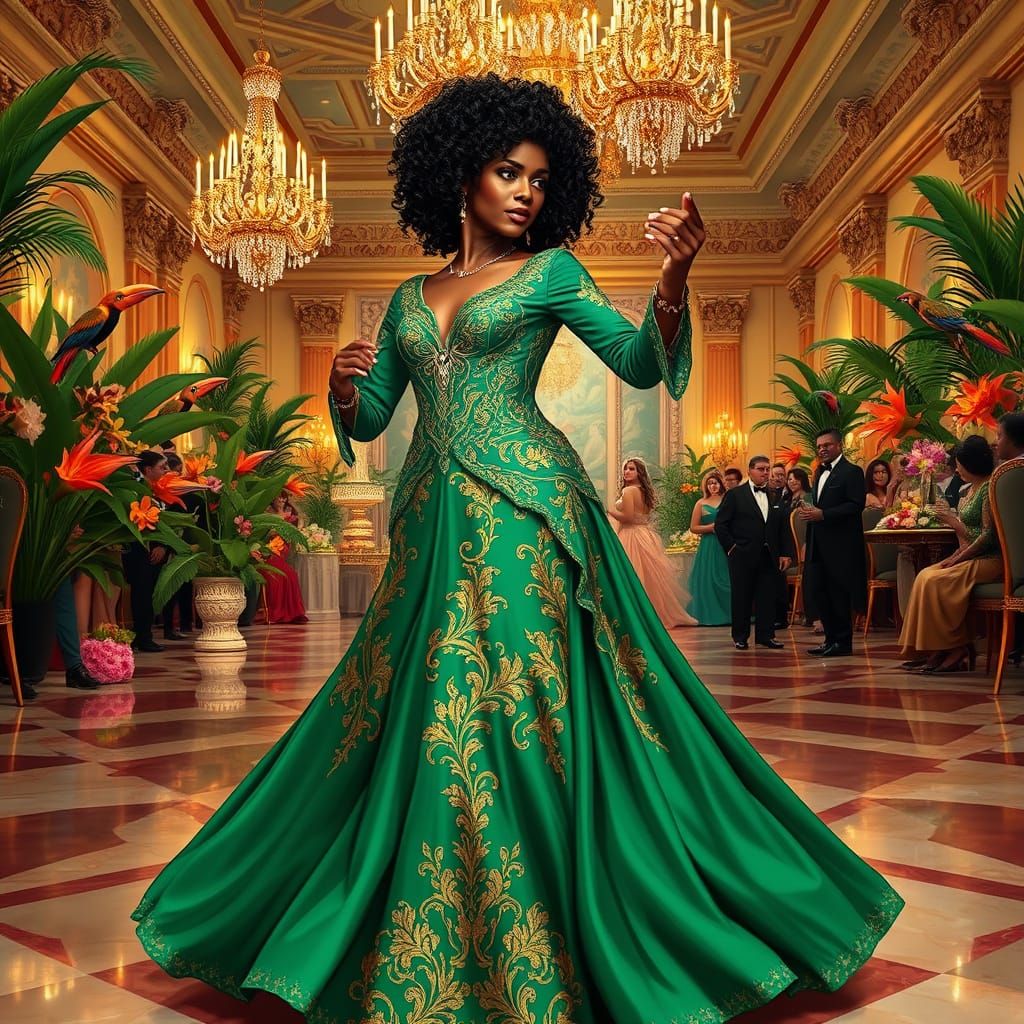 Elegant Creole Goddess Dances in New Orleans Ballroom Fantas...