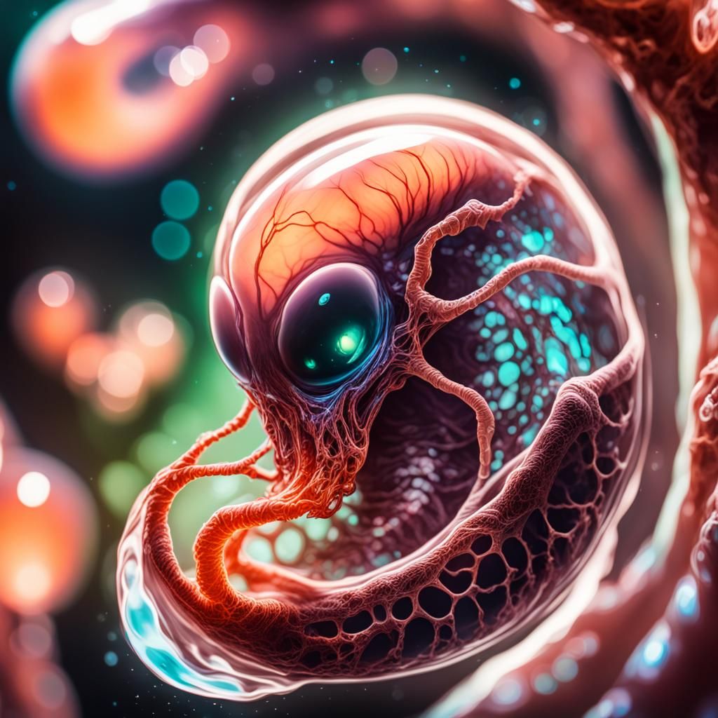 Bioluminescent Alien Fetus in Utero: Professional Photograph...