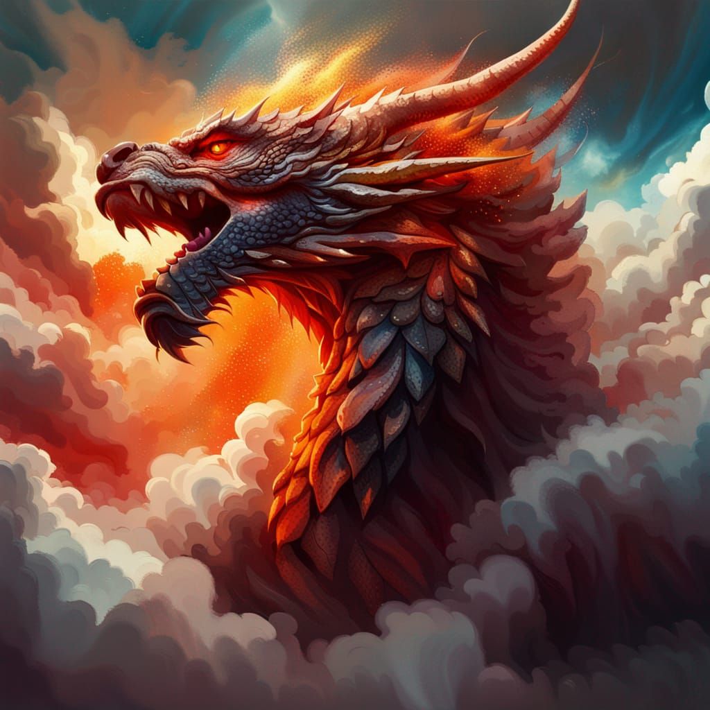 Roaring Dragon Head Made of Clouds