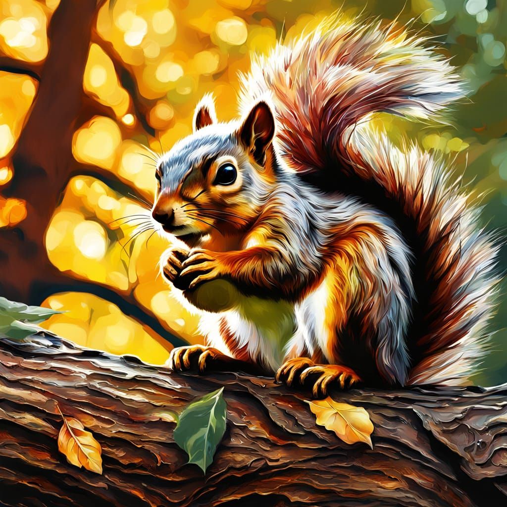 Squirrel in Chrome Armor on Tree in Forest