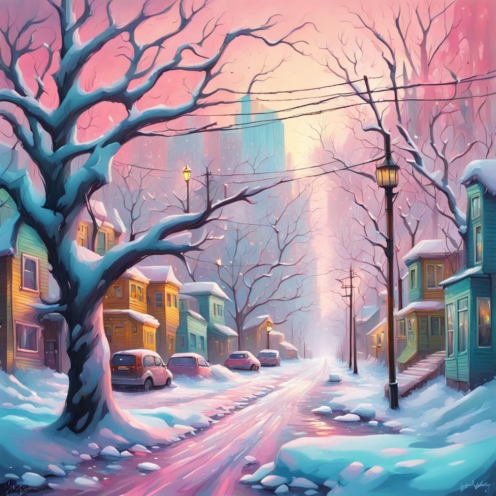 Colorful Pastel Winter Wonderland Graffiti Art