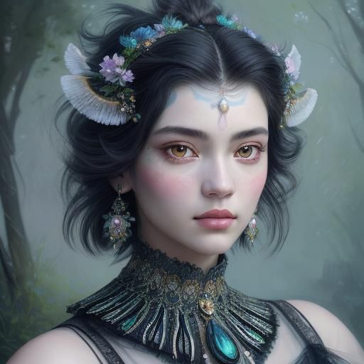 Bioluminescent Peacock Princess Portrait in Digital Art