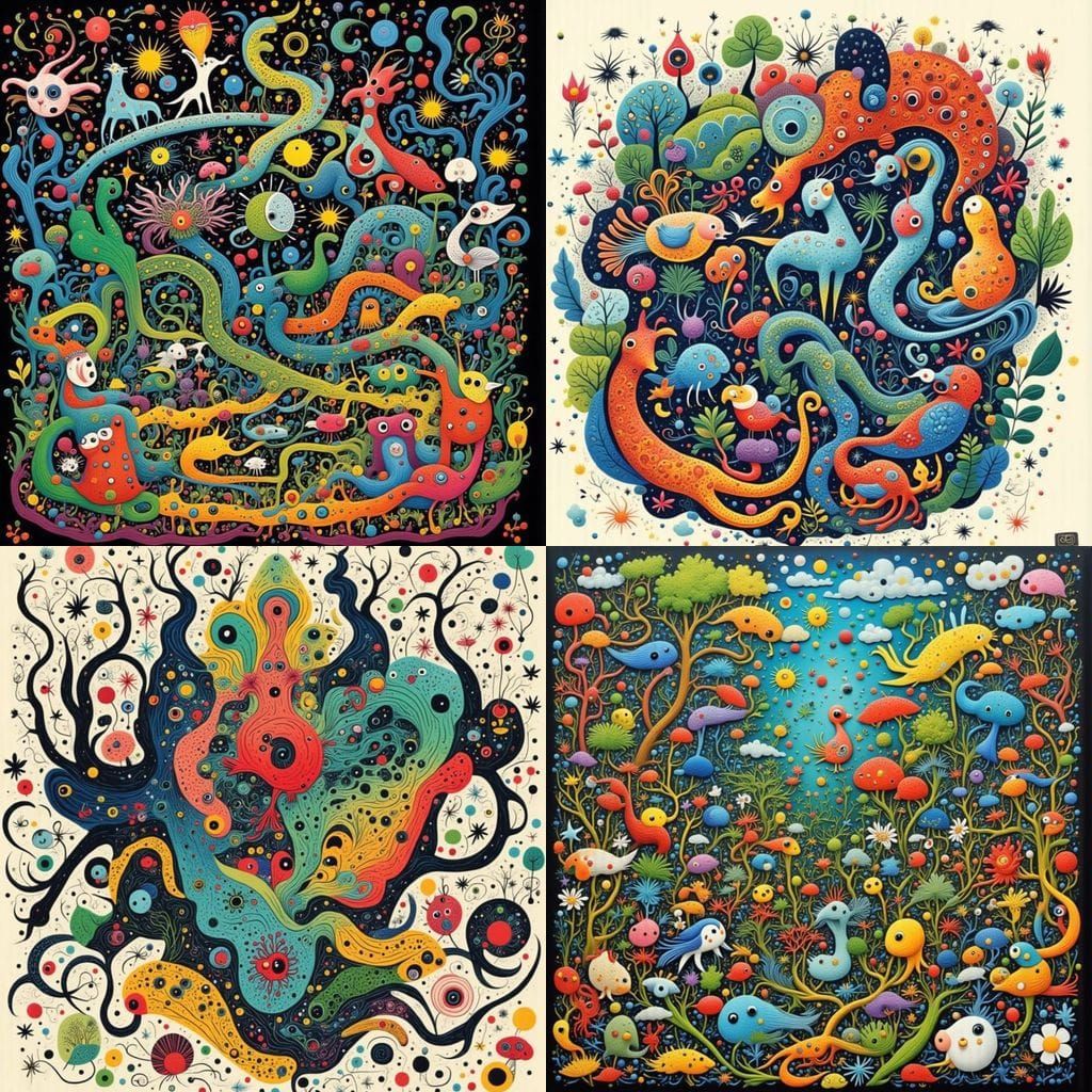 Surreal Creature Gathering in Abstract Expressionist Style