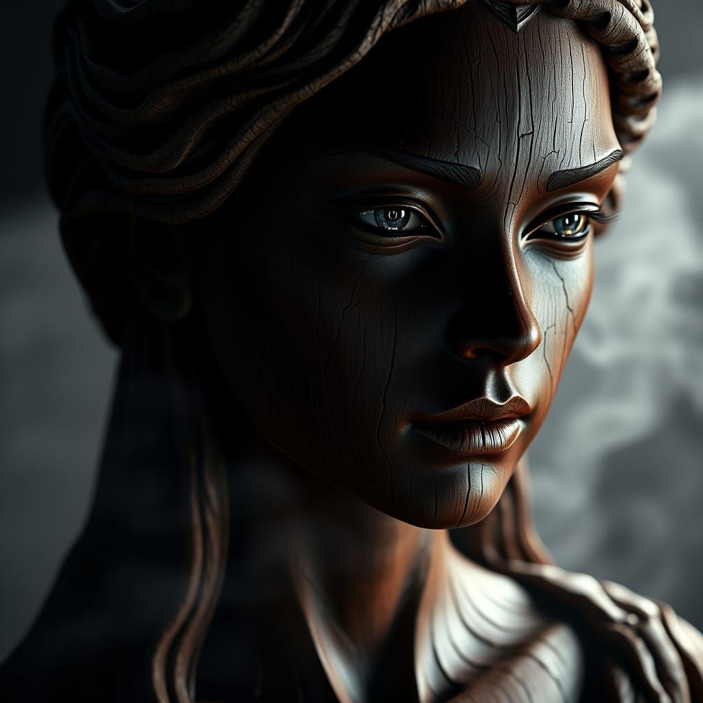 Hyper-Realistic 3D Wood Carving of Feminine Character