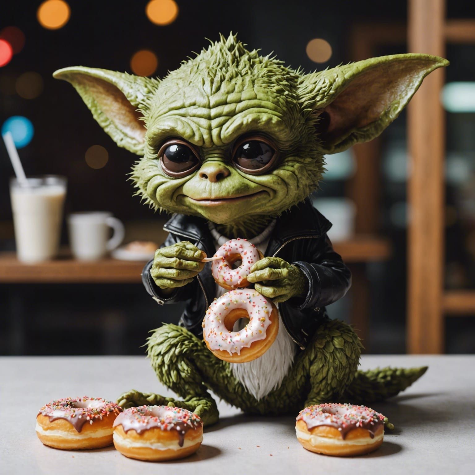 Gremlin eating donuts