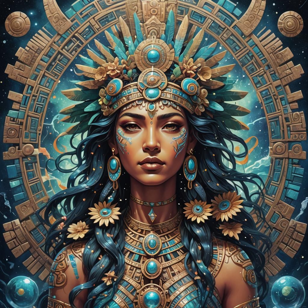 Chalchiuhtlicue: Aztec Water Goddess in Cosmic Art