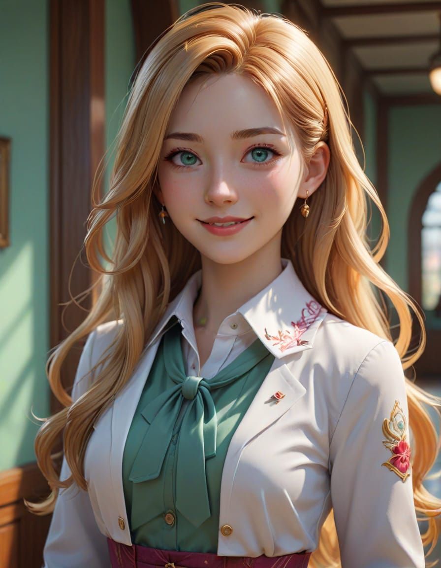 Anime-Inspired School Girl in Vibrant Colors