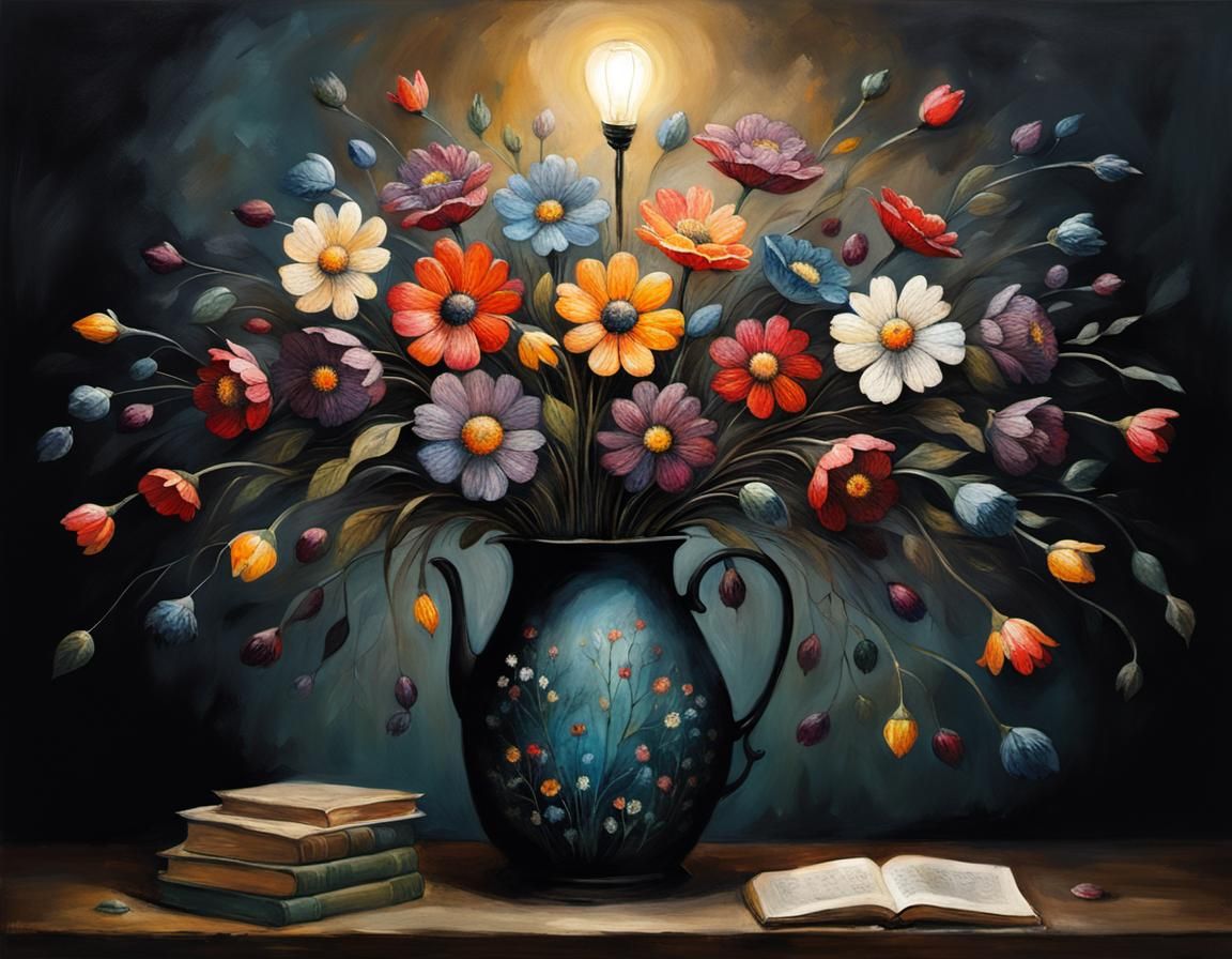 Floral Bouquet Lamp in Whimsical Illustration Style