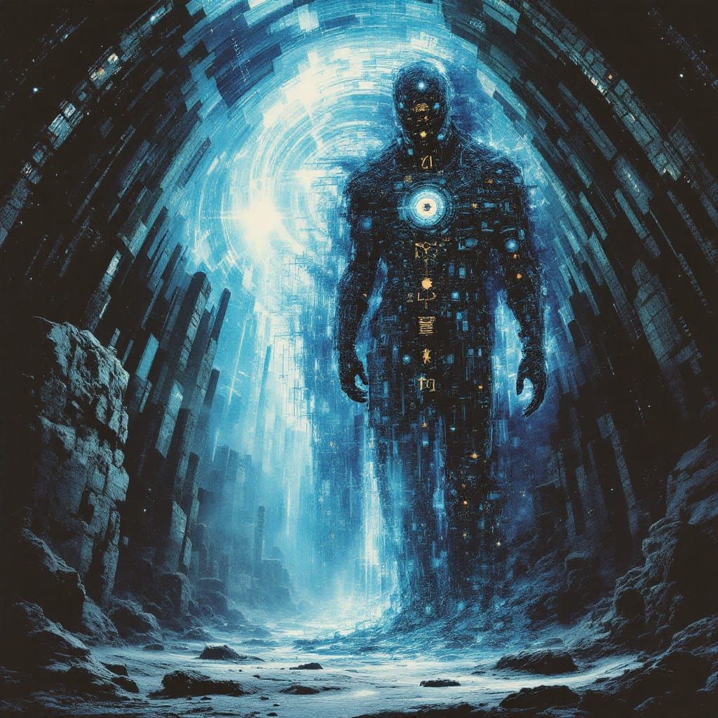 Celestial Archivist in Fractured Spectral Dance