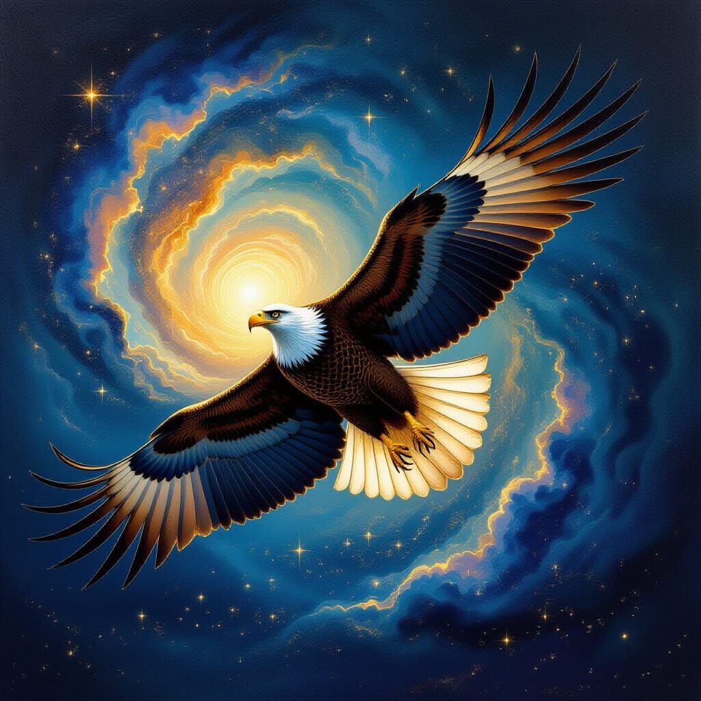 Surreal Eagle Soaring Through Cosmic Sky