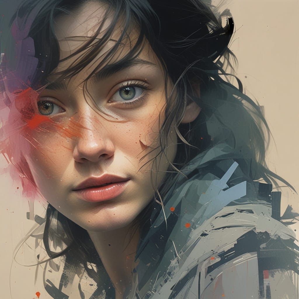 Abstract Face with Impasto Overlay in Photorealistic Style