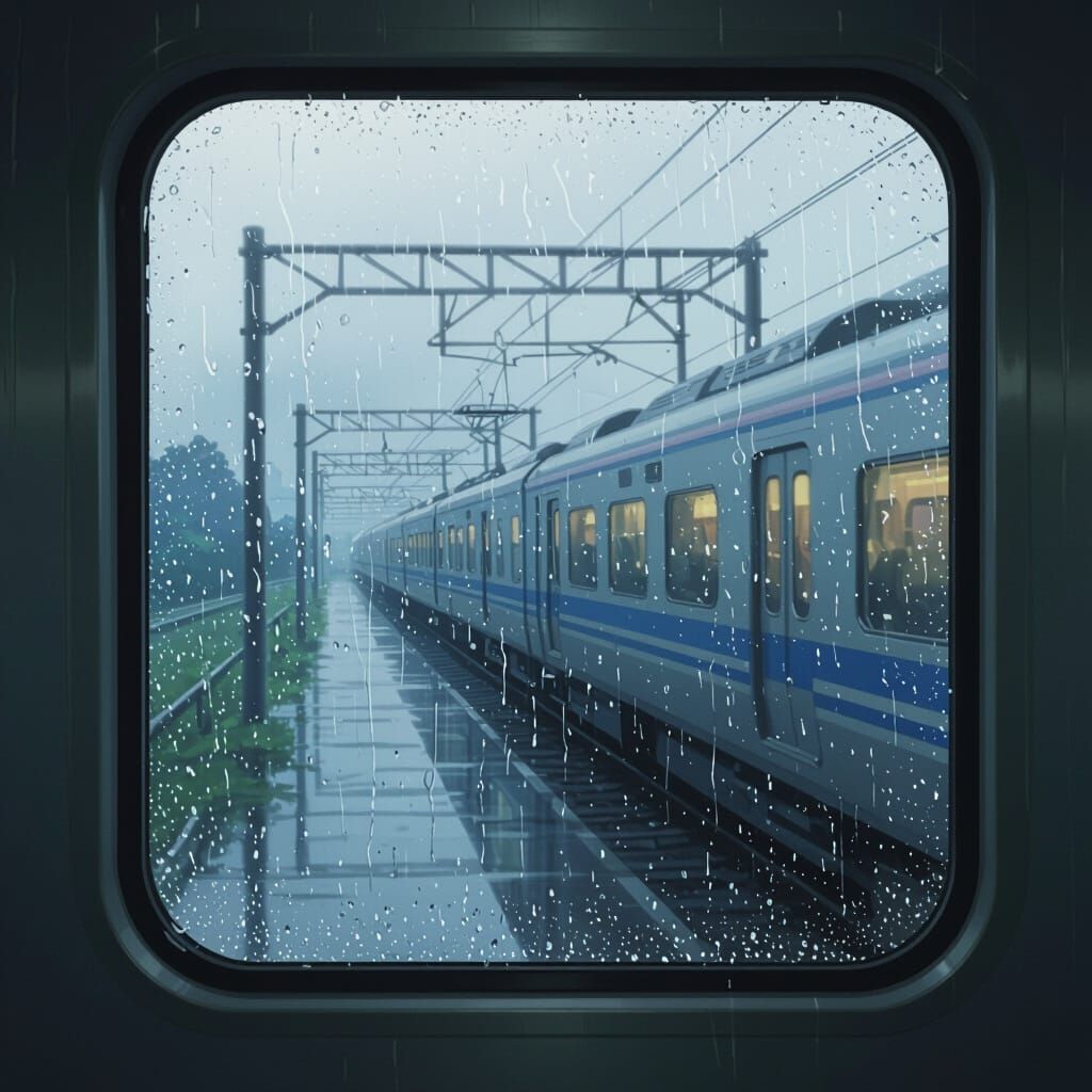 Train Window Reflecting Memories in Digital Art Style