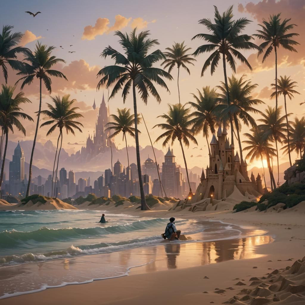 Sandcastle Cityscape in 3D Anime Style